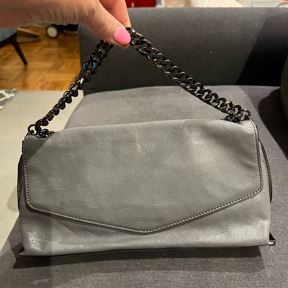 Milly Gunmetal Grey Leather Chain Clutch